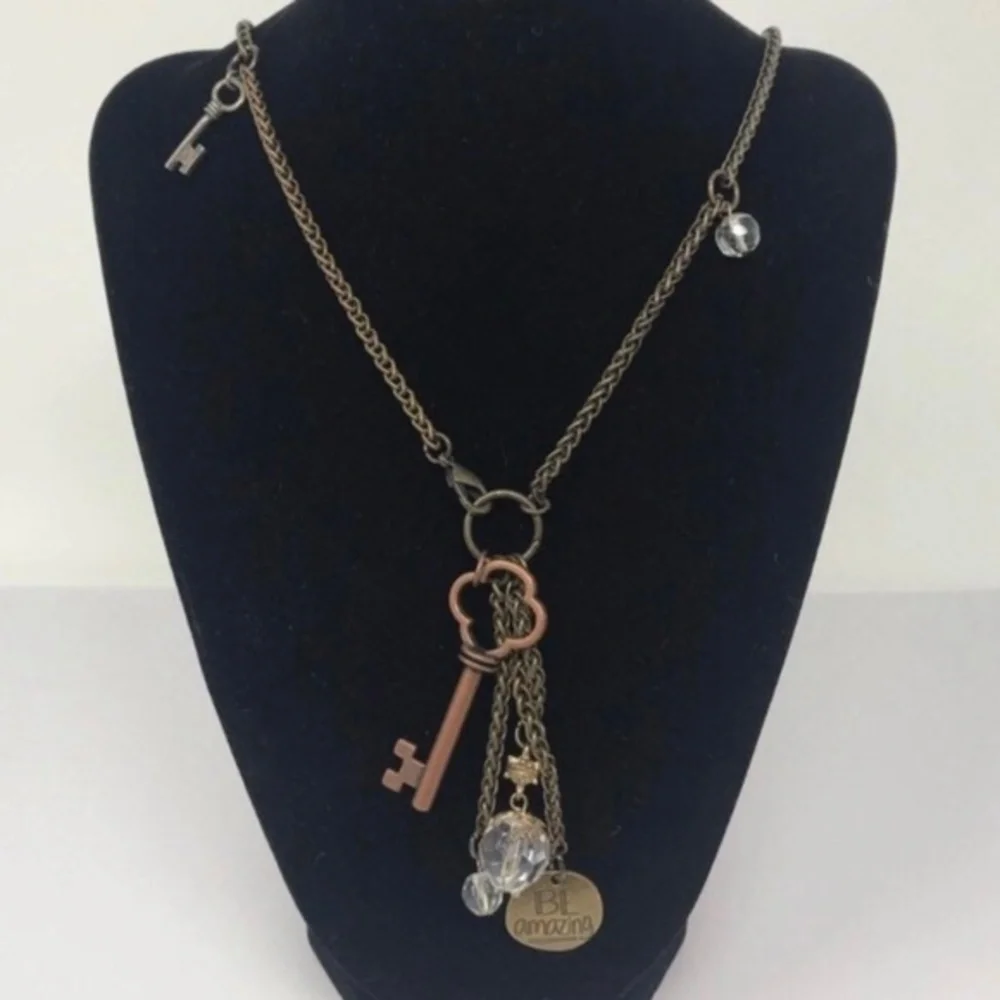 Boho Necklace, Key Charm Necklace, Be Amazing, Bohemian Style, Antique Brass